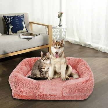 Gyedtr Calming Dog & Cats Cuddler Bed - Soft Faux , Luxurious Sponge Filling, Raised Rim for Security, Non-Slip Bottom, Ideal for Small to Medium Pet,Pink, 15.75x11.81x4.72 Inches