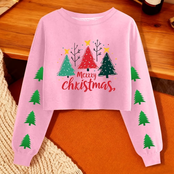 Gyedtr Christmas Sweatshirts Cute Hoodies Fashion Women's Christmas Printed Fashionable Loose Casual Round Neck Long Sleeved T-Shirt Pullover Hoodless Top Women's Sweaters