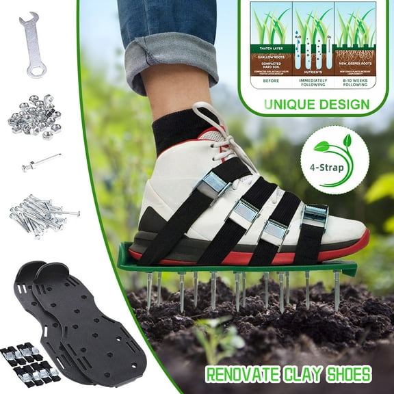 Gyedtr Garden Aeration Shoes with Metal Buckle & 26 Spikes for Care & Exercise,All New Unique Designs Installation Heavy Duty Aerating Sandals, Easy to Use for Yard Patio Garden,Black