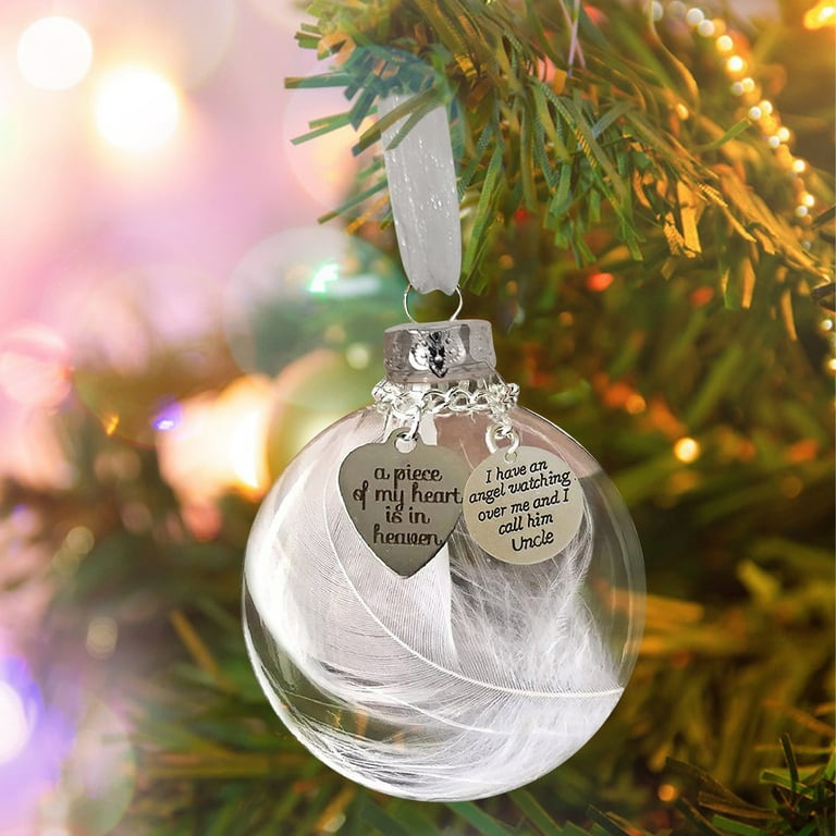 Gyedtr Memorial Ornament Feather Ball Clear Plastic Fillable Ornament Ball  2.4In Tree Ball Ornaments and Angel Feather Wing and Ribbon for Loss of  Loved One,Xmas Tree Decor Clearance 