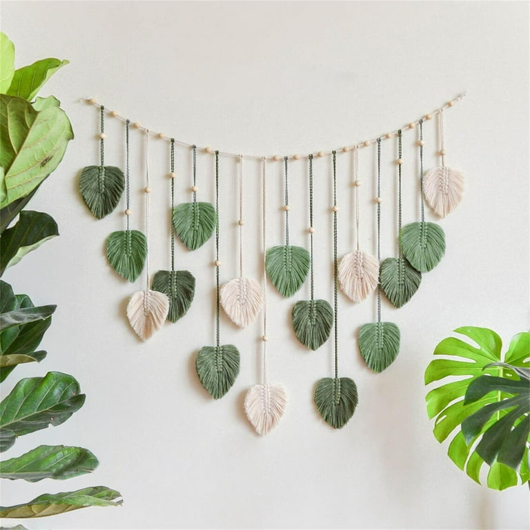 Gyedtr Nature Inspired Macrame Leaf Wall Hanging Handcrafted Green Tapestry Boho Home Decor Bohemian Art Nursery Living Room Bedroom Decoration Clearance Walmart