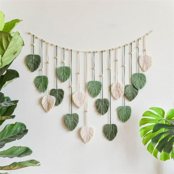 Gyedtr Nature-Inspired Macrame Leaf Wall Hanging One Size Handcrafted Tapestry