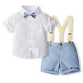 thumbnail image 1 of Gyexs 1st Birthday Boy Outfit Semi Formal Outfit Short Sleeve Button Down Dress Shirts Bowtie Suspender Pants Toddler Kids Boys Suits Blue 3-4 Years, 1 of 7