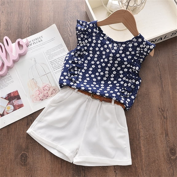 Gyexs 2-7T Toddler Kids Girls Summer Cute Outfit Set Floral Print Top + Dress Shorts Sets 2 Piece Clothes X18 White, 2-3 Years
