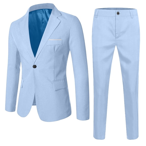 Gyexs 2 Piece Boys Suits 14-15 Years Light Blue Stylish Slim Fit Suit Coat Vest Pants Solid Color Formal Outfit Wedding Ring Bearer Set
