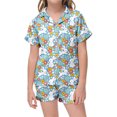 thumbnail image 1 of Gyexs 2 Piece Pajama Set for Young Girls Featuring Sweet Easter Bunny Bowknot Tops and Shorts(Light Blue, 140 8-9 Years), 1 of 4