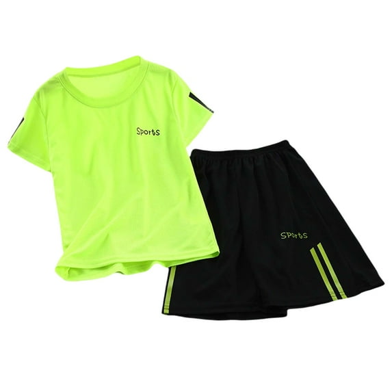 Gyexs 2 Piece Short Sets for Boys Girls Short Sleeve Sports Outfit Athletic T Shirts and Shorts Summer Clothing(Sportswear, Z07 Light Green, 8-9 Years)