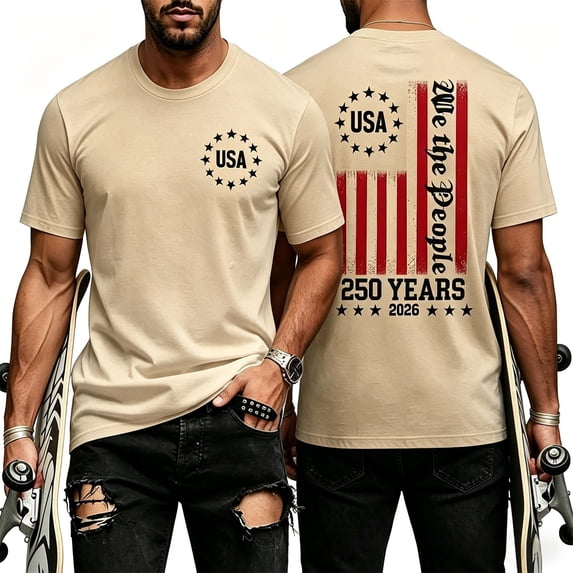 Gyexs 250th Anniversary USA Shirt Mens Fashion Flag Print Graphic Tee Summer Activewear Khaki, Size XXXL