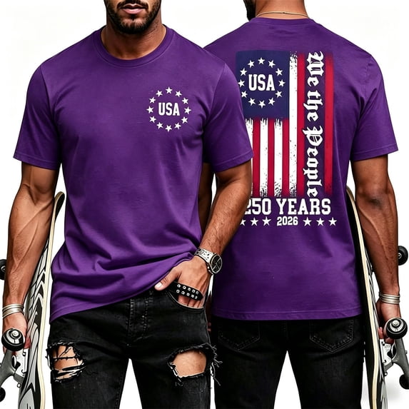 Gyexs 250th Anniversary USA Shirt Mens Fashion Flag Print Graphic Tee Summer Activewear Purple, Size XL