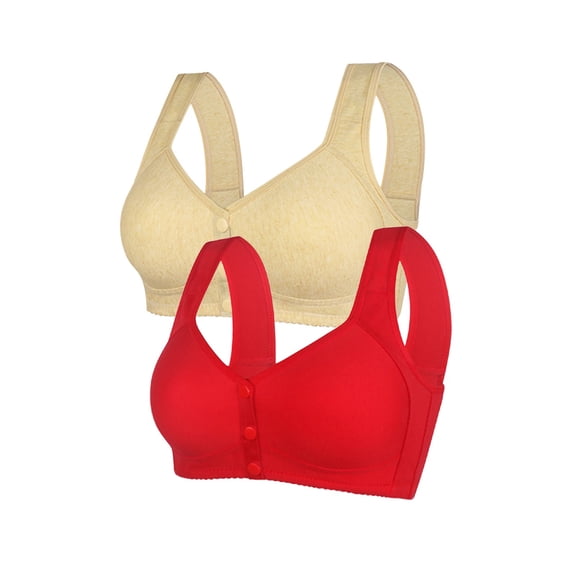 Gyexs 2PC Women's Front Side Buckle Lace Edge Seamless Movement Yoga Sleep Large Bra Comfortable Support Wireless Design 2PCS, Red, Size 48