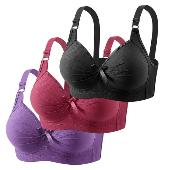 Gyexs 3 Pack Bras for Women Oversized Push Up Wireless No Underwire Bra Support Lift Seamless Full Coverage Bralettes A01 Black & Size 44