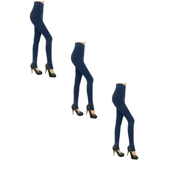 Gyexs 3 Pack Fleece Lined Leggings Women Skin Color - Soft High Waisted Workout Yoga Pants Women's Tights for Cold Weather, Navy, One Size