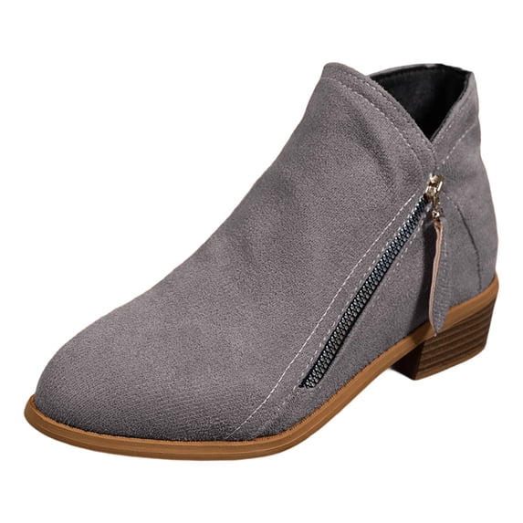 Gyexs Ankle Boots for Women Dressy Ankle Cowboy Boots Low Heel Western Cowboy Boots Zipper Casual Short Ankle Booties Grey Size 6.5