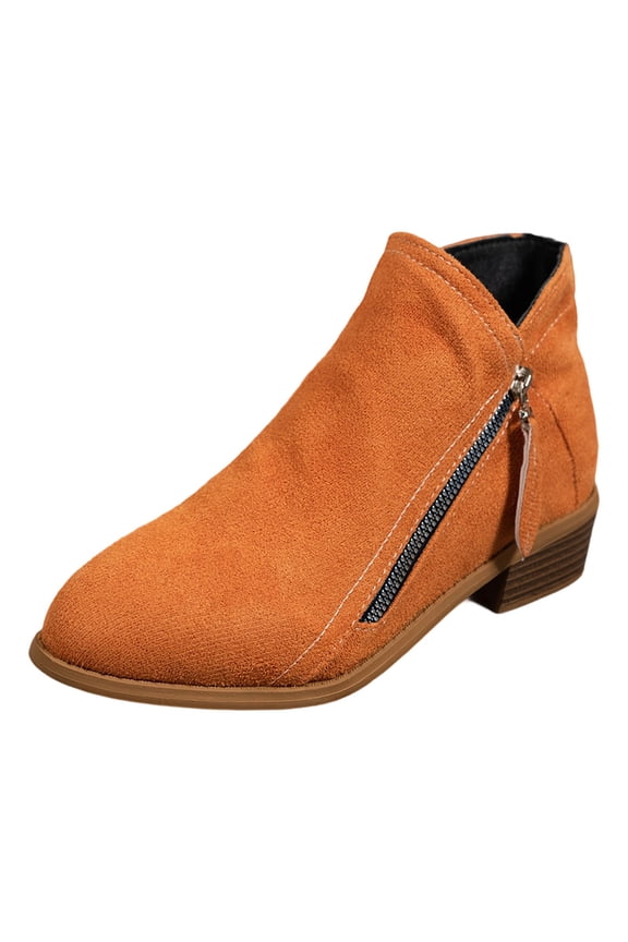 Ankle Boots for Women Dressy Ankle Cowboy Boots Low Heel Western Cowboy Boots Zipper Casual Short Ankle Booties Orange Size 8