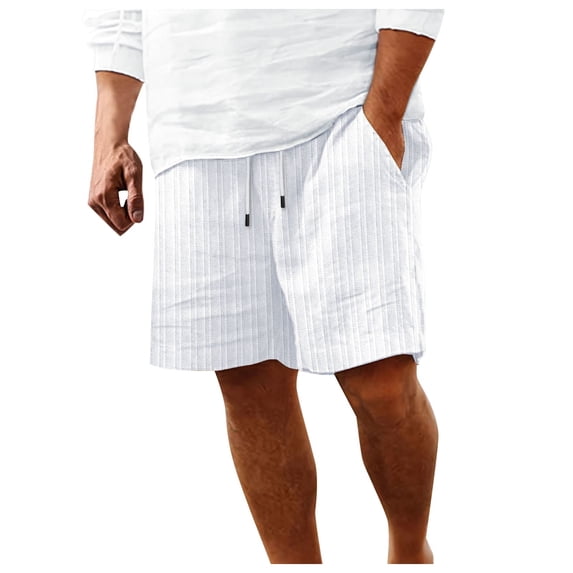 Gyexs Athletic Shorts for Men Comfortable Cotton Elastic Waist Shorts Soft Breathable Summer Shorts Holiday Clothing White, Size L