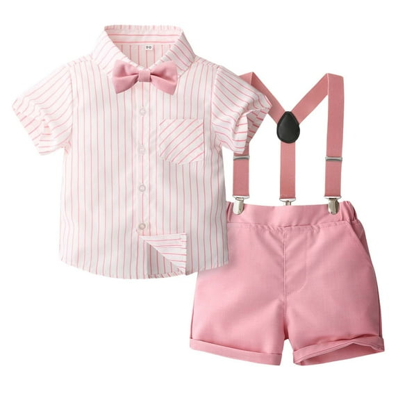 Gyexs Baby Boy Easter Outfit Gentleman Wedding Outfits Short Sleeve Button Down Dress Shirts Bowtie Suspender Pants Toddler Kids Boys Suits X04 Red 2-3 Years