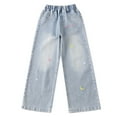 thumbnail image 1 of Gyexs Baggy Jeans for Teens Size 11-12 Baggy Stretchy Wide Leg Streetwear Casual Straight Streetwear Heart Embroidered Denim Pants Teen Girl Clothes Z05-Blue 11-12 Years, 1 of 7