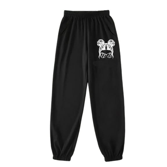 Gyexs Baggy Jeans for Girls Elastic Waist Drawstring Outerwear Back To School Clothes Girls Jogger Pants Outerwear (Black1, 7-8 Years)
