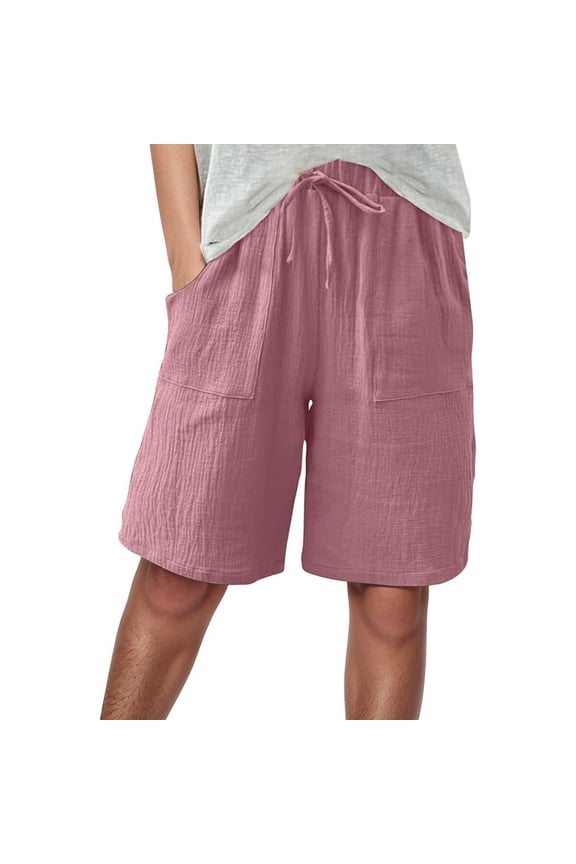 Bermuda Shorts for Women Knee Length Elastic Waist Drawstring Loose Wide Leg Shorts Summer Casual Beach Clothes 2025 Pink