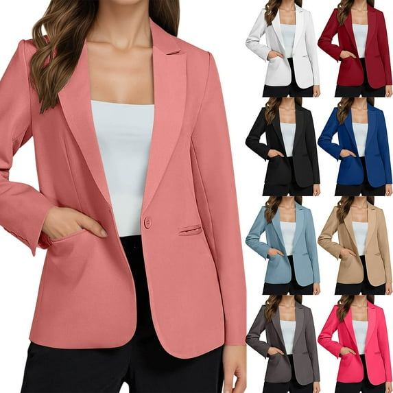 Gyexs Blazers for Women Casual Oversized Open Front Long Sleeve Suit Jackets Work Business Dressy Tops Fall Winter Coat, Dark Blue, Size M