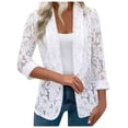 thumbnail image 1 of Gyexs Blazers for Women Lace Open Front Long Sleeve Sheer Elegant Suit Jacket Hollow Out Lightweight Floral Knit Cardigan, White, Size XXL, 1 of 6