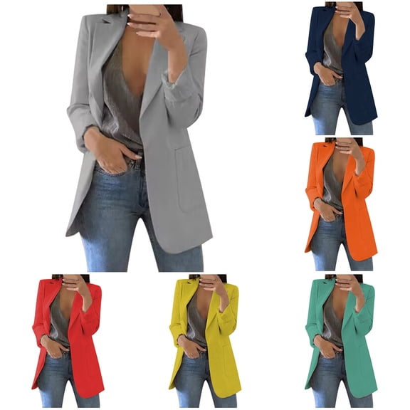 Gyexs Blazers for Women Lightweight Open Front Cardigan Shirts Long Sleeve Lapel Pockets Loose Fit Work Casual Suit Jackets, Green, Size XL