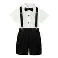 thumbnail image 1 of Gyexs Boy Easter Outfit Semi Formal Outfit Short Sleeve Button Down Dress Clothes Bowtie Suspender Pants Toddler Kids Boys Suits Black 5-6 Years, 1 of 6