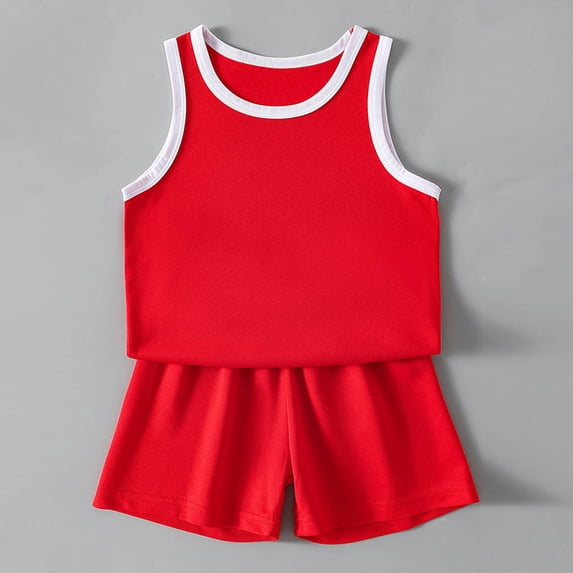 Gyexs Boys 2 Piece Outfits Toddler Summer Workout Clothes Sets Quick Drying Sleeveless Athletic Tank Tops Matching Shorts Set Red, 2-3 Years
