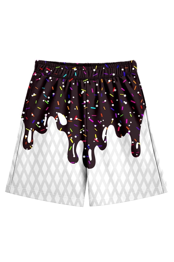Boys Baseball Shorts Hiking Gym Shorts Cool Shorts for Boys Ice Cream Baseball Shorts with Pockets 2-14Y (Black, 5-6 Years)