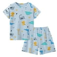 thumbnail image 1 of Gyexs Boys Dinosaur Summer Clothing Set 3T-4T Cartoon Print Short Sleeve Tops Shorts 2 Piece Outfit Sets Gym Sports Kids Clothes (Sportswear, E02 Light Blue, Toddlers), 1 of 2