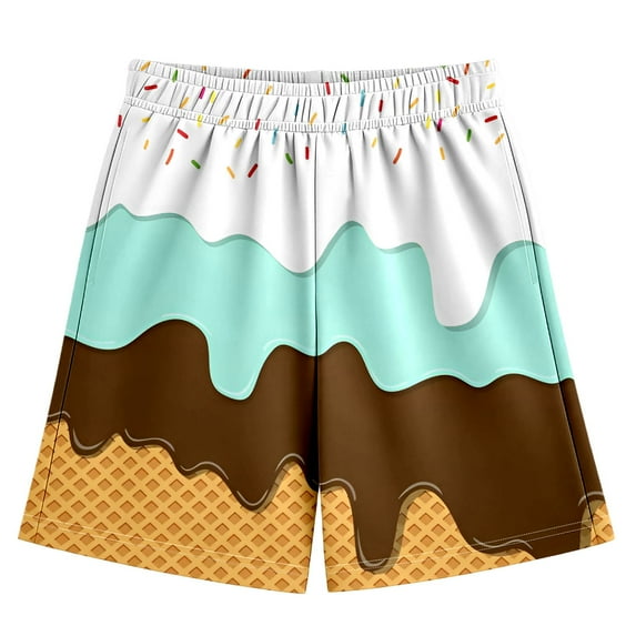 Gyexs Boys Drippy Shorts Summer Cute Preppy Shorts Youth Ice Cream Shorts Casual Elastic Waist Shorts Outdoor Clothing 2-14Y (White, 5-6 Years)