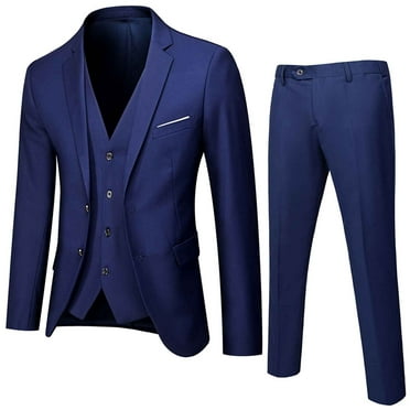 Gyexs Boys Formal Suit 18-19 Years Navy Elegant Solid Color Coat Vest Pants 3 Piece Tuxedo Set Suit Wedding Ring Bearer Outfit