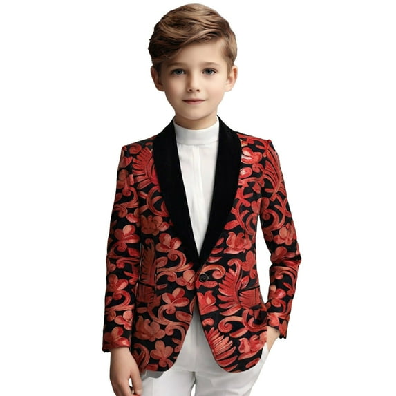 Gyexs Boys Jacket Suit Long Sleeve Glitter Sequin Lapel Figure Blazer Coats,Little Boys