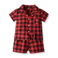 thumbnail image 1 of Gyexs Boys Pajamas 2PC Set Short Sleeve Lapel Button Plaid Tee & Shorts PJs Outfits(Girls), 1 of 7