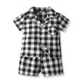 thumbnail image 1 of Gyexs Boys Pajamas 2PC Set Short Sleeve Lapel Button Plaid Tee & Shorts PJs Outfits(Toddler), 1 of 7