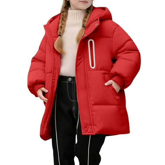 Gyexs Boys Puffer Jacket - Boys Puffer Jacket with Hood, Hooded Zip Up Coats Soild Color Fashion Winter Clothing with Pockets A01 Red & 4-5 Years