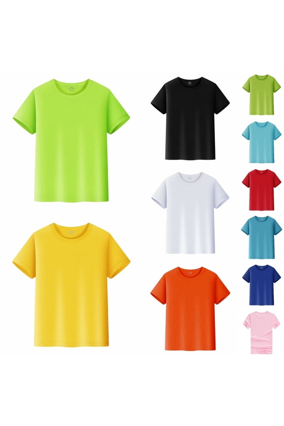 Boys Shirts Kids Short Sleeve Tshirts Basic Crewneck Tees Toddler Casual Cotton Tops Summer Uniform Clothes (Yellow, 11-12 Years)