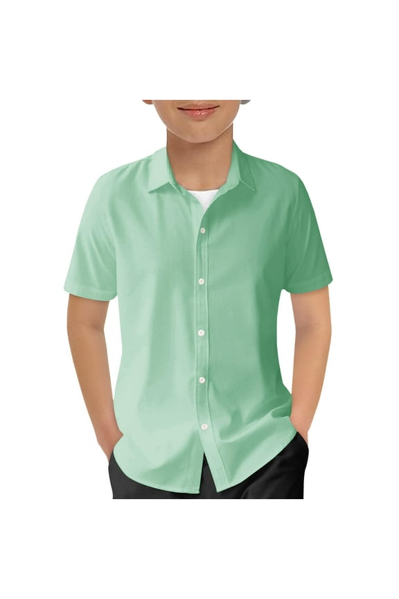 Boys Short Sleeve Dress Shirts Kids Summer School Uniform Button Down Shirt 5-14 Years (Green, 7-8 Years)