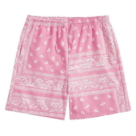 Gyexs Boys Shorts Size 3-4 Summer Boho Paisley Print Shorts Casual Kids Drawstring High Waisted Graphic Shorts with Pocket (#08 Pink, 3-4 Years)