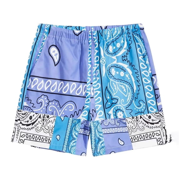 Gyexs Boys Summer Boho Shorts Paisley Print Elastic Waisted Casual Graphic Shorts with Pockets Blue, 5-6 Years
