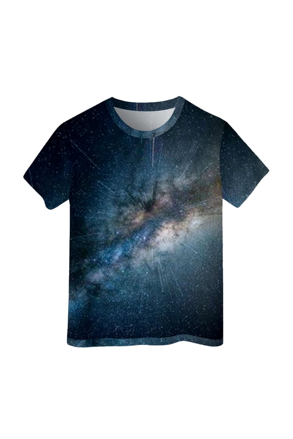 Boys T Shirts Short Sleeve Galaxy Glitter Starry Sky Multicolor Print Tee(Big Boys)