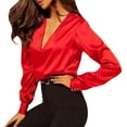 thumbnail image 1 of Gyexs Business Casual Tops for Women Satin Silk Blouse Collared V Neck Long Sleeve Work Shirts Dressy Tops Fall Clothes Red, Size L, 1 of 8