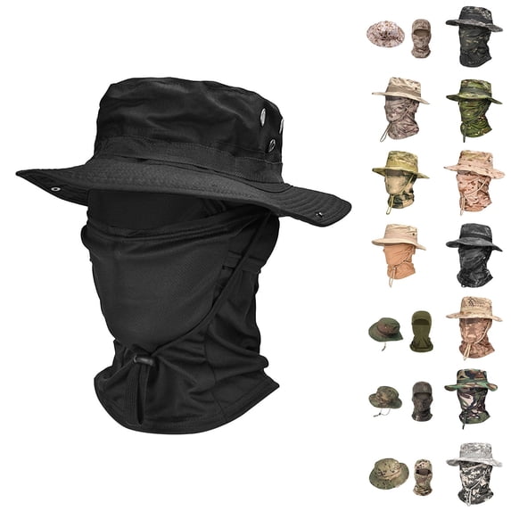 Gyexs Camo Boonie Sun Hats with Balaclava - Mens Face Mask UV Protection Bucket Hat for Fishing Hiking, Green, One Size