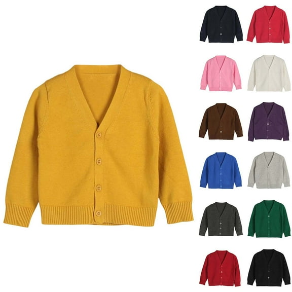 Gyexs Cardigan for Girls School Uniform Size 1-10 Soft Comfy V Neck Sweater Tops Kids Clothing Fall Winter (Red, 6-7 Years)