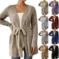 thumbnail image 1 of Gyexs Cardigans for Women Lightweight Long Sleeve Cardigan Sweaters Open Front Shrugs Fall Outerwear with Belt (Beige, Size L), 1 of 7