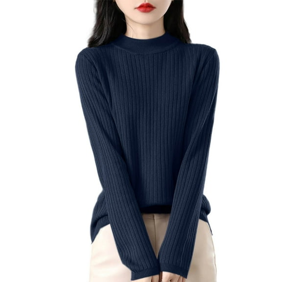 Gyexs Sweaters for Women Casual Long Sleeve Crewneck Pullover Tops Wool Base Layer Sweater Pullover Tops Halloween Sweater, Navy, Size S