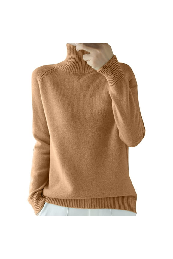 Sweaters for Women Neck Long Sleeve Fuzzy Knit Tops Fall Loose Knit Pullover Sweater Tops Fall Winter Outfits, Brown, Size L
