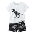 thumbnail image 1 of Gyexs Casual Summer Clothing for Boys 5T-6T Dinosaur Print Short Sleeve Sports Athletic Short Sets T Shirt Shorts 2 Piece Outfits (Sportswear, D02 White, Toddlers), 1 of 3