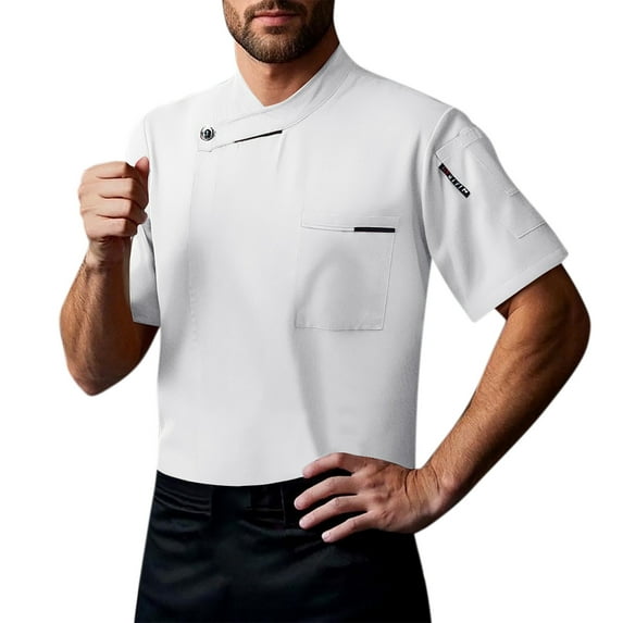 Gyexs Chef Coat Men Uniform Short Sleeve Shirts Chef Cook Jacket Restaurant Kitchen Work Clothes White, Size XXL