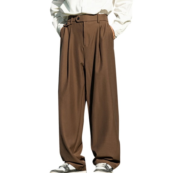 Gyexs Chino Pants for Men Classic Fit Baggy Casual Lightweight Pants Relaxed Fit Elastic Waist Khaki Trousers Formal Clothing Brown, Szie XL